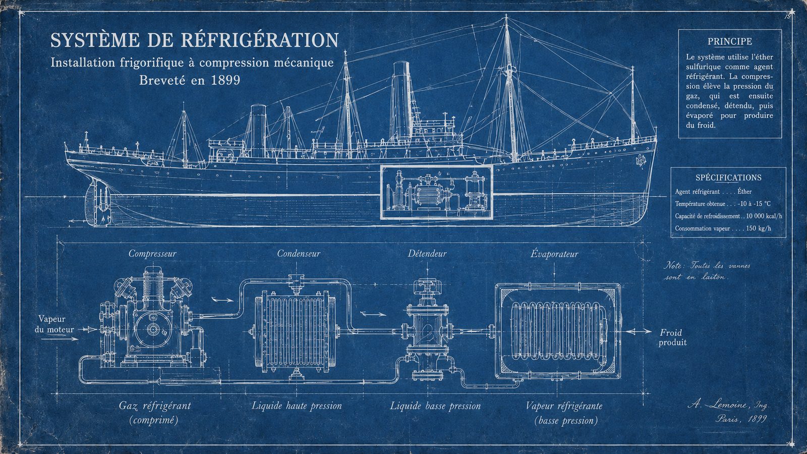 Día de la Carne - blueprint del sistema de refrigeración del barco