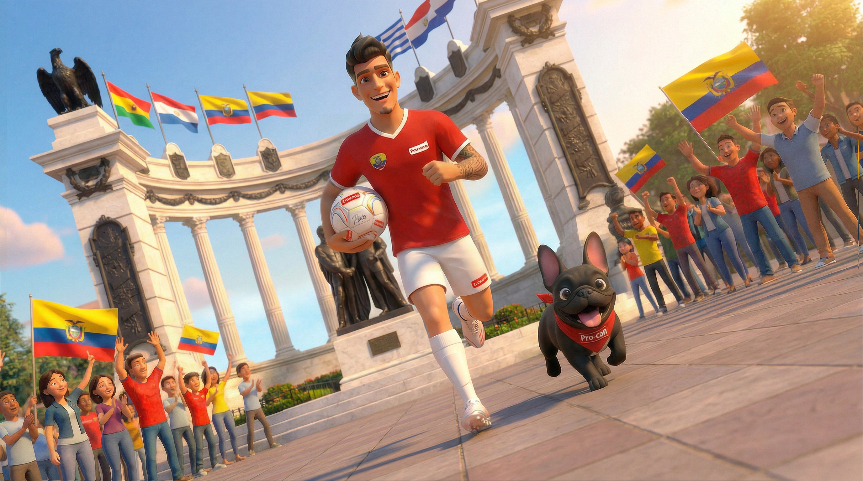 Piero en plaza de Quito - escena 3D animada