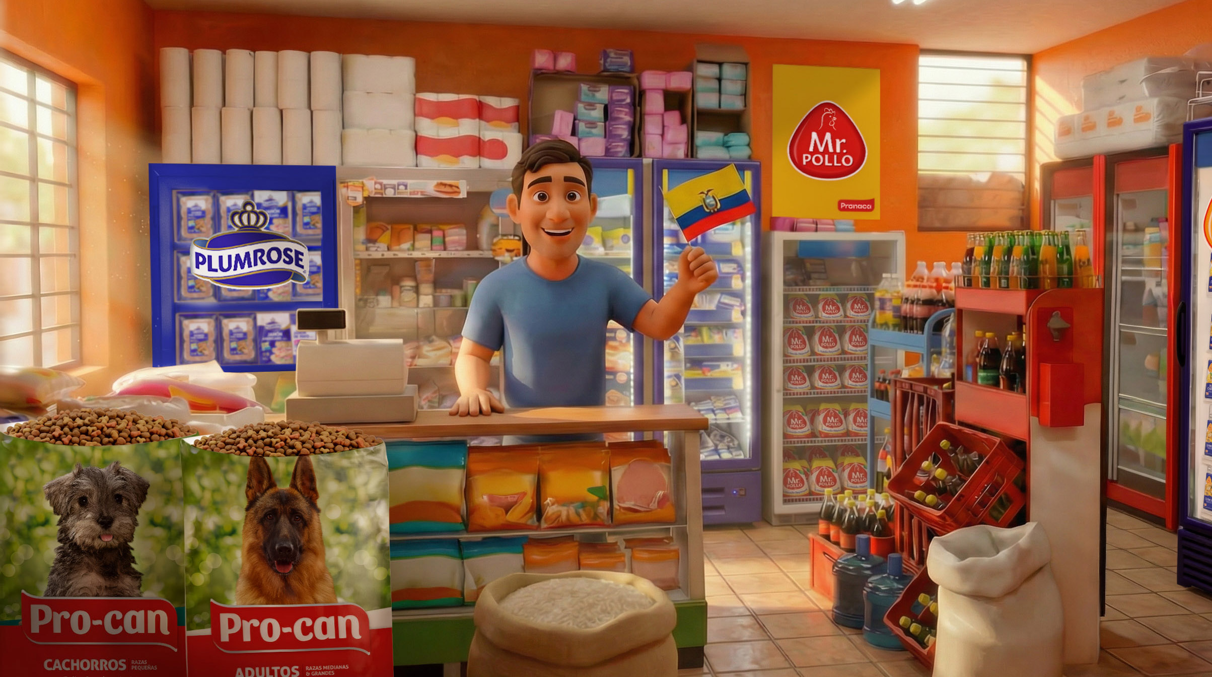Tienda ecuatoriana 3D con productos PRONACA integrados